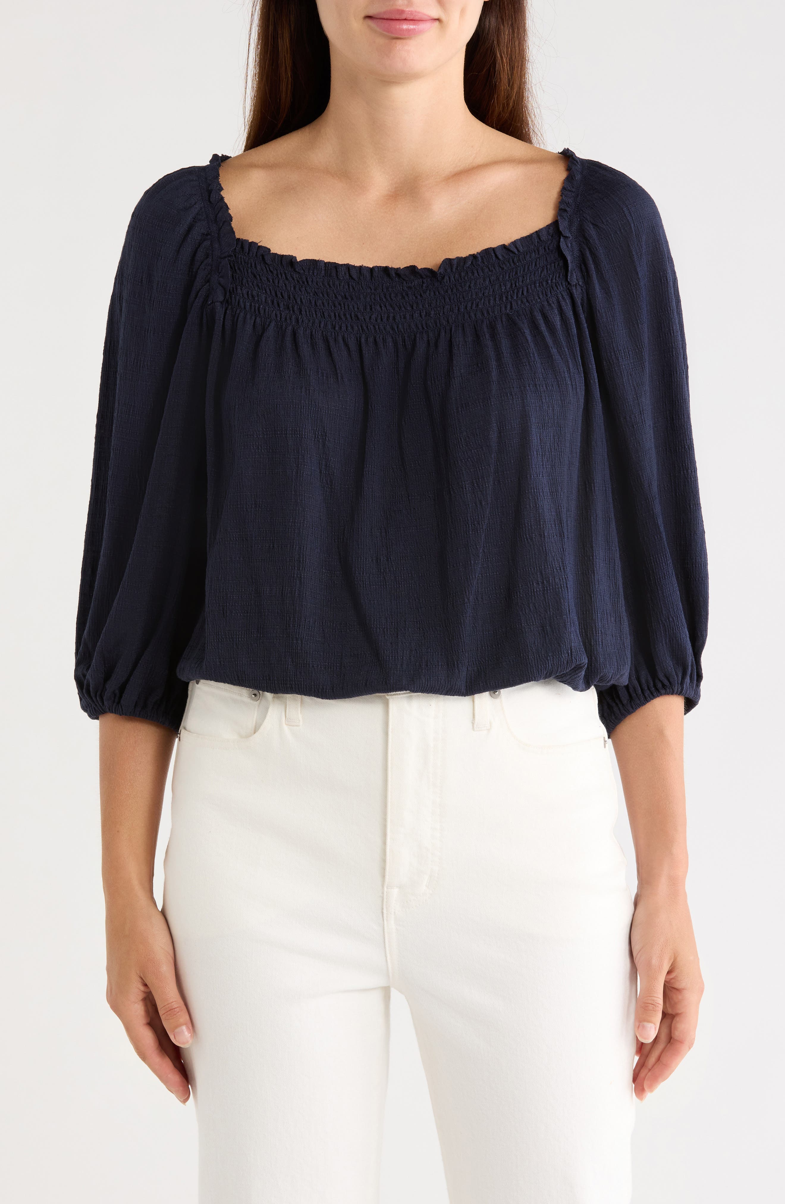 Crinkled Balloon Sleeve Bubble Hem Top