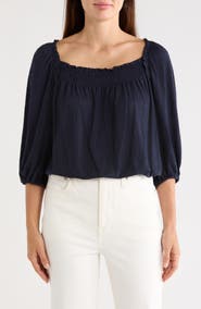 MAX STUDIO Crinkled Balloon Sleeve Bubble Hem Top