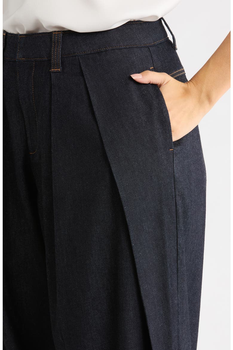 Pleated Barrel Leg Denim Trousers, Alternate, color, INDIGO