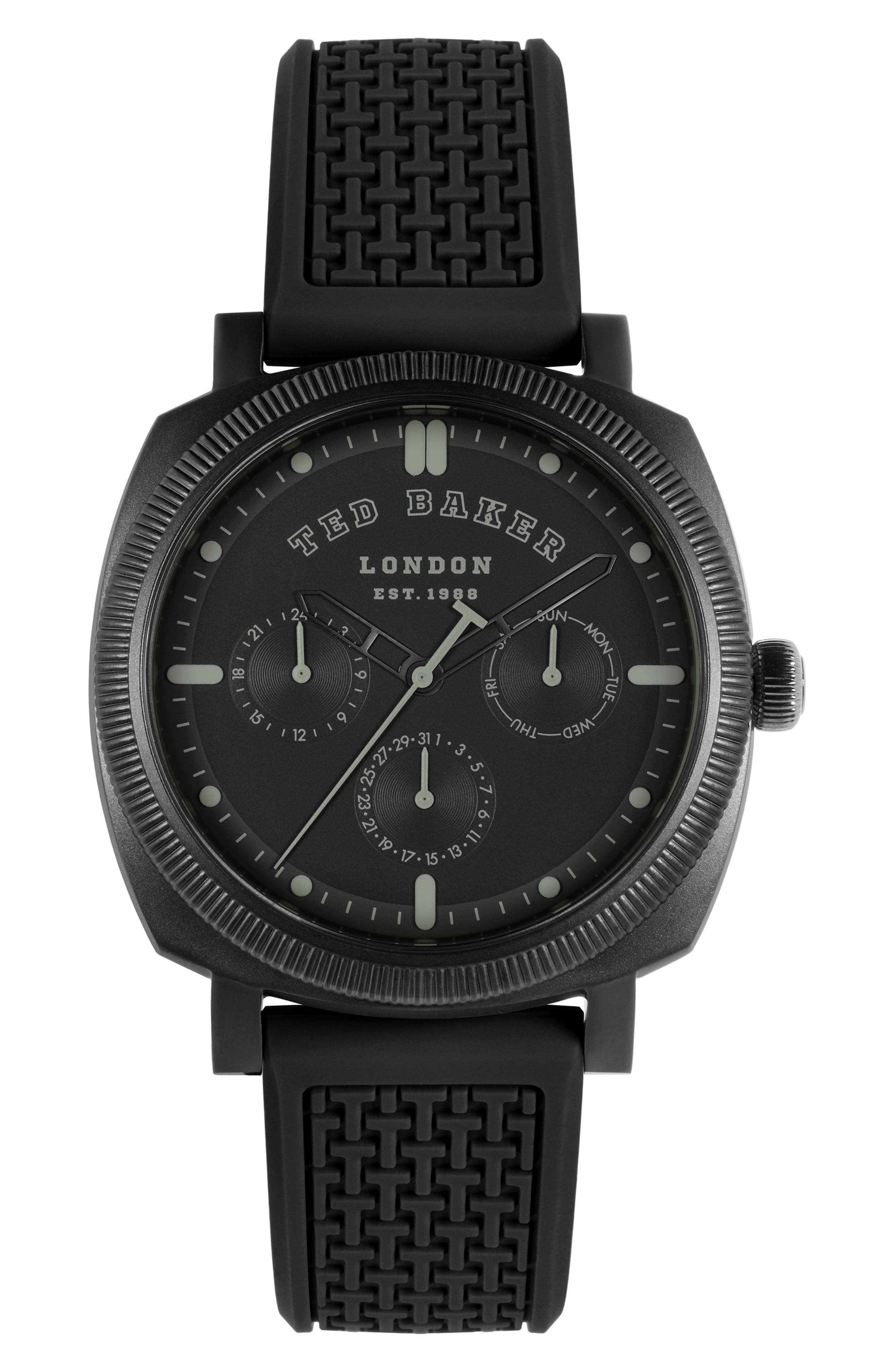 Ted Baker Caine Multifunction Silicone Strap Watch, 44mm