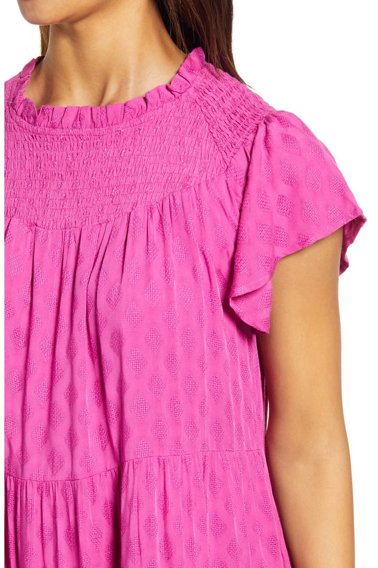 Flutter Sleeve Tiered Jacquard Dress, Alternate, color, FUCHSIA