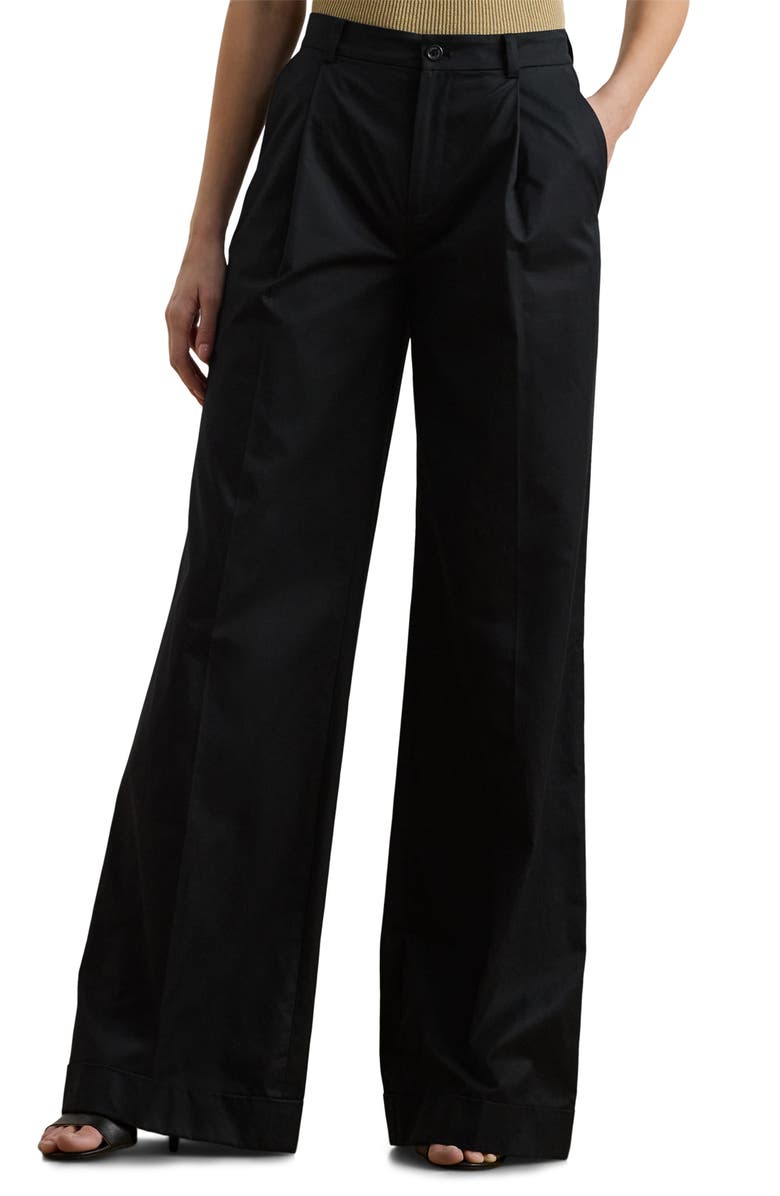 Lauren Ralph Lauren Pleat Front Wide Leg Cotton Twill Pants, Main, color,