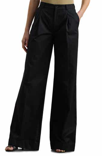 Lauren Ralph Lauren Pleat Front Wide Leg Cotton Twill Pants
