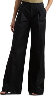 Lauren Ralph Lauren Pleat Front Wide Leg Cotton Twill Pants
