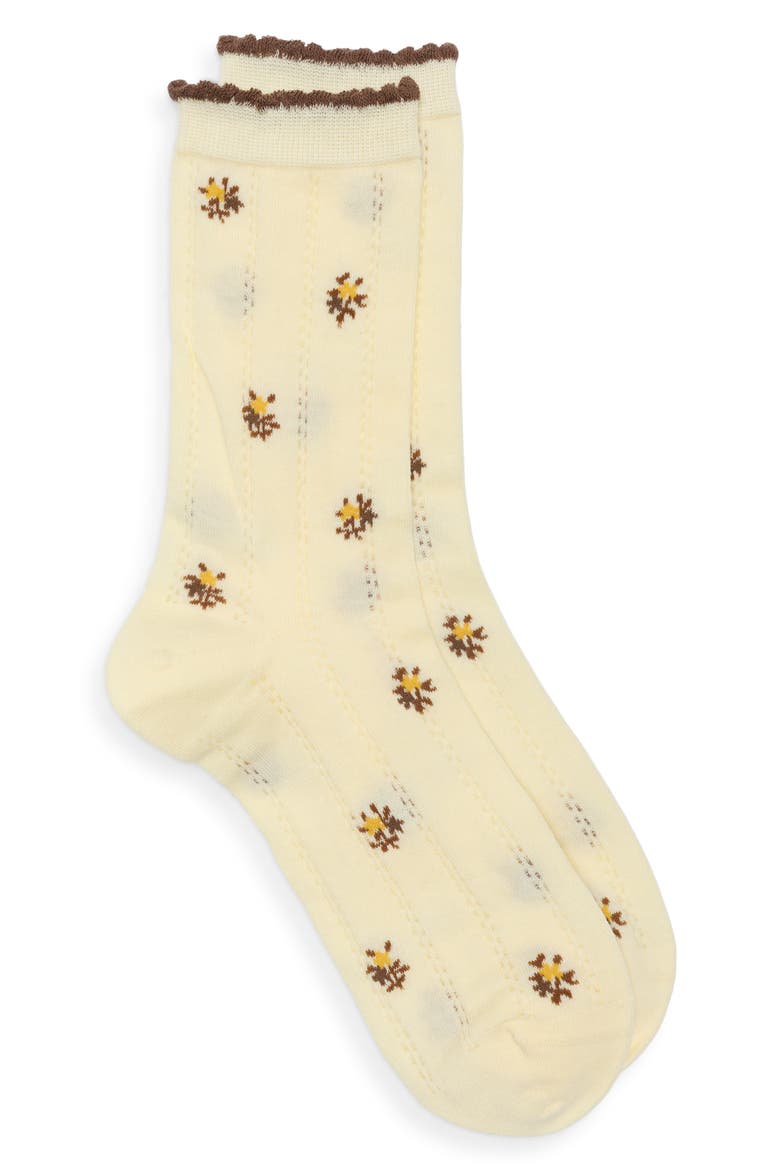 Winona Floral Pointelle Crew Socks, Alternate, color, YELLOW