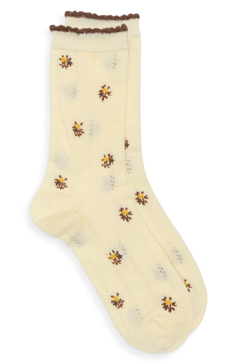 Casa Clara Winona Floral Pointelle Crew Socks, Alternate, color, Yellow