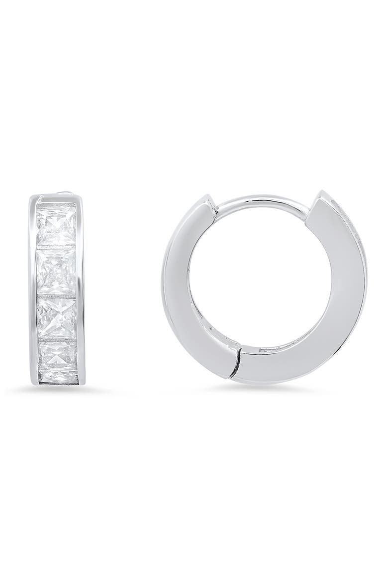 Sterling Silver Petite CZ Huggie Hoop Earrings, Main, color, SILVER