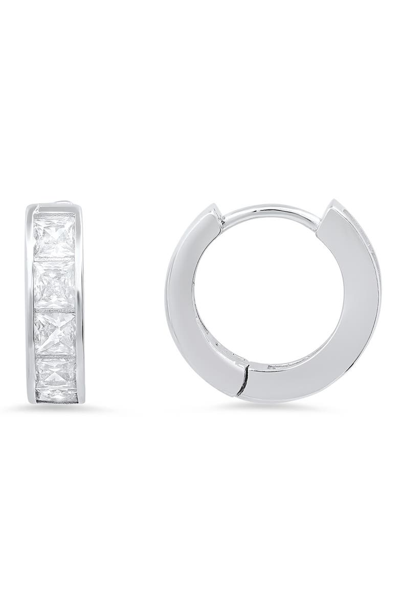 Queen Jewels Sterling Silver Petite CZ Huggie Hoop Earrings, Main, color, Silver
