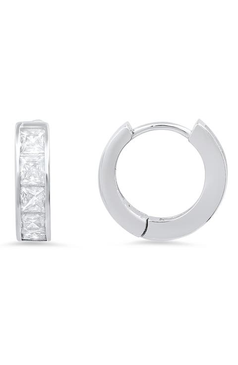 Sterling Silver Petite CZ Huggie Hoop Earrings
