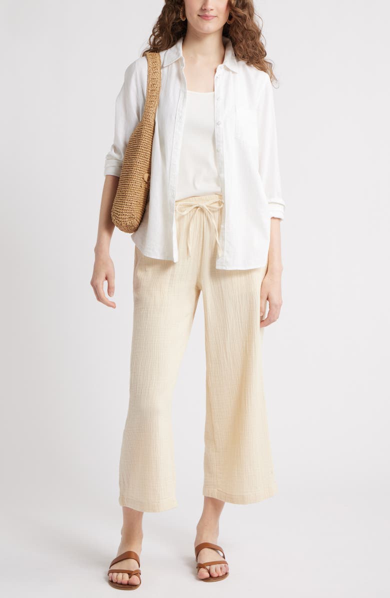 Caslon<sup>®</sup> Wide Leg Crop Cotton Gauze Pants, Alternate, color, Beige Burnt