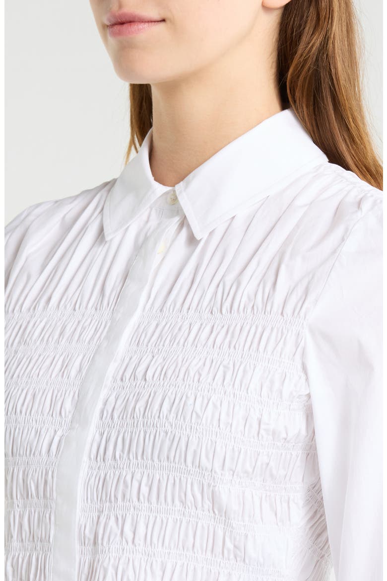 Bradshaw Smock Bodice Cotton Button-Up Shirt, Alternate, color, WHITE