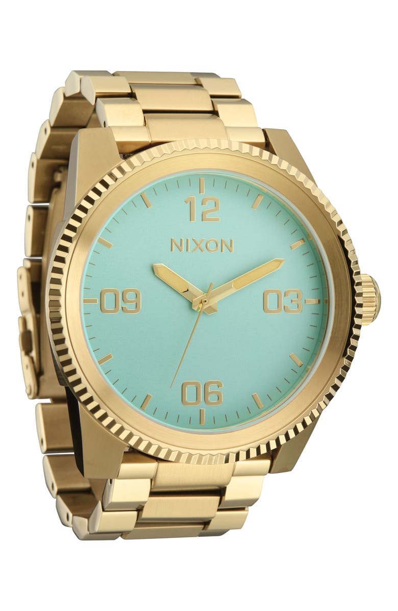 Nixon Corporal Bracelet Watch, 48mm, Alternate, color, Gold / Turquoise / Gold