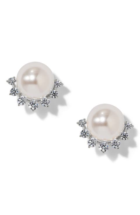 Cubic Zirconia & Faux Pearl Stud Earrings