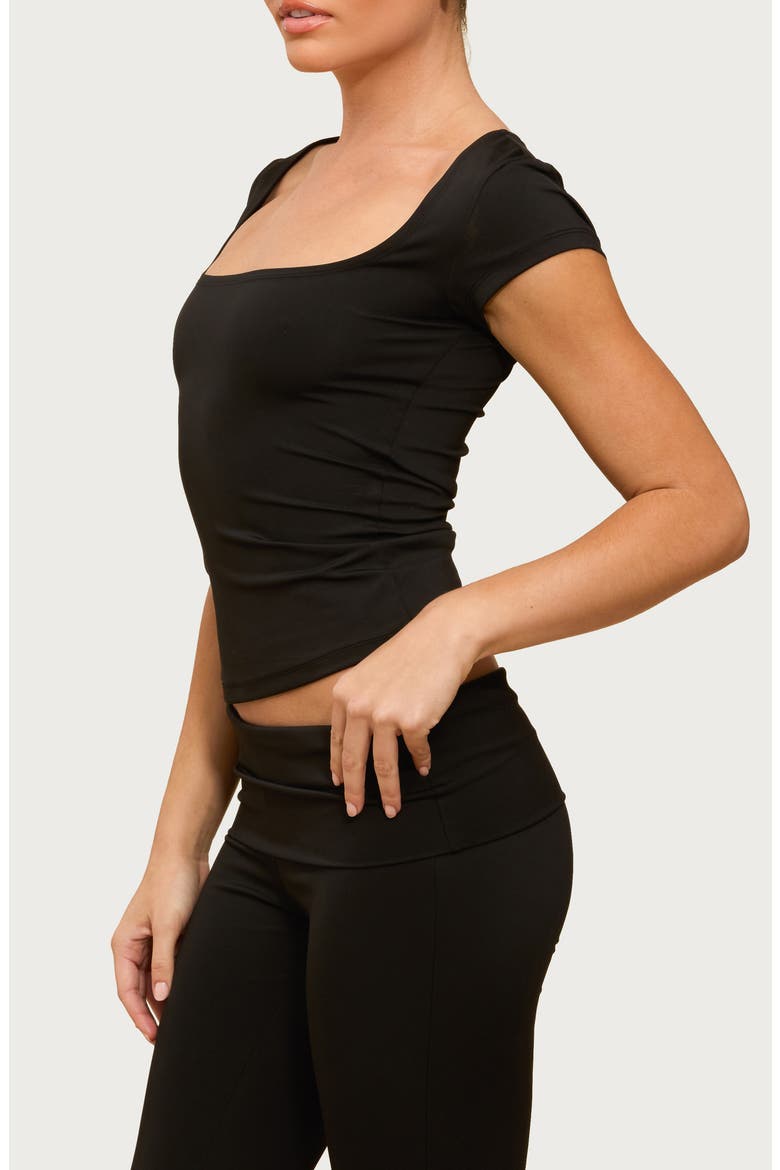 Delaney Square Neck Cap Sleeve Crop Top, Alternate, color, BLACK