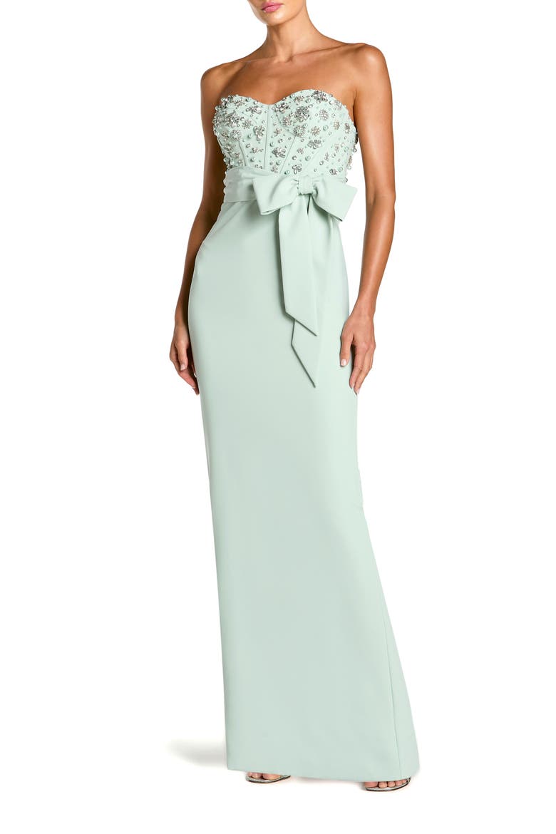 Strapless Embellished Bustier Gown with Bow, Main, color, Sage