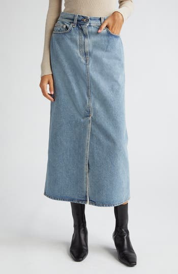 Loulou De Saison Rona Denim Maxi Skirt In Washed Light Blue