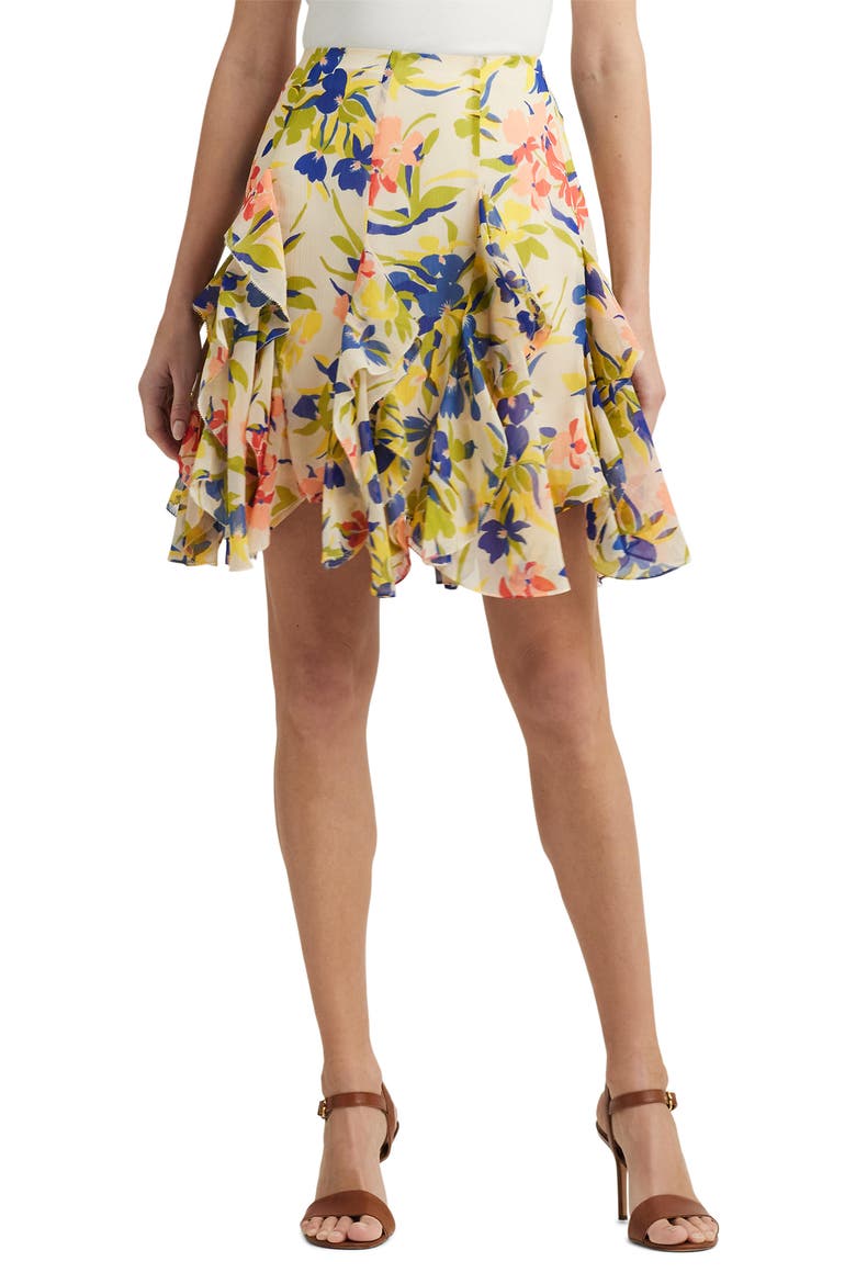 Floral Crinkle Skirt, Main, color, CREAM/ BLUE MULTI