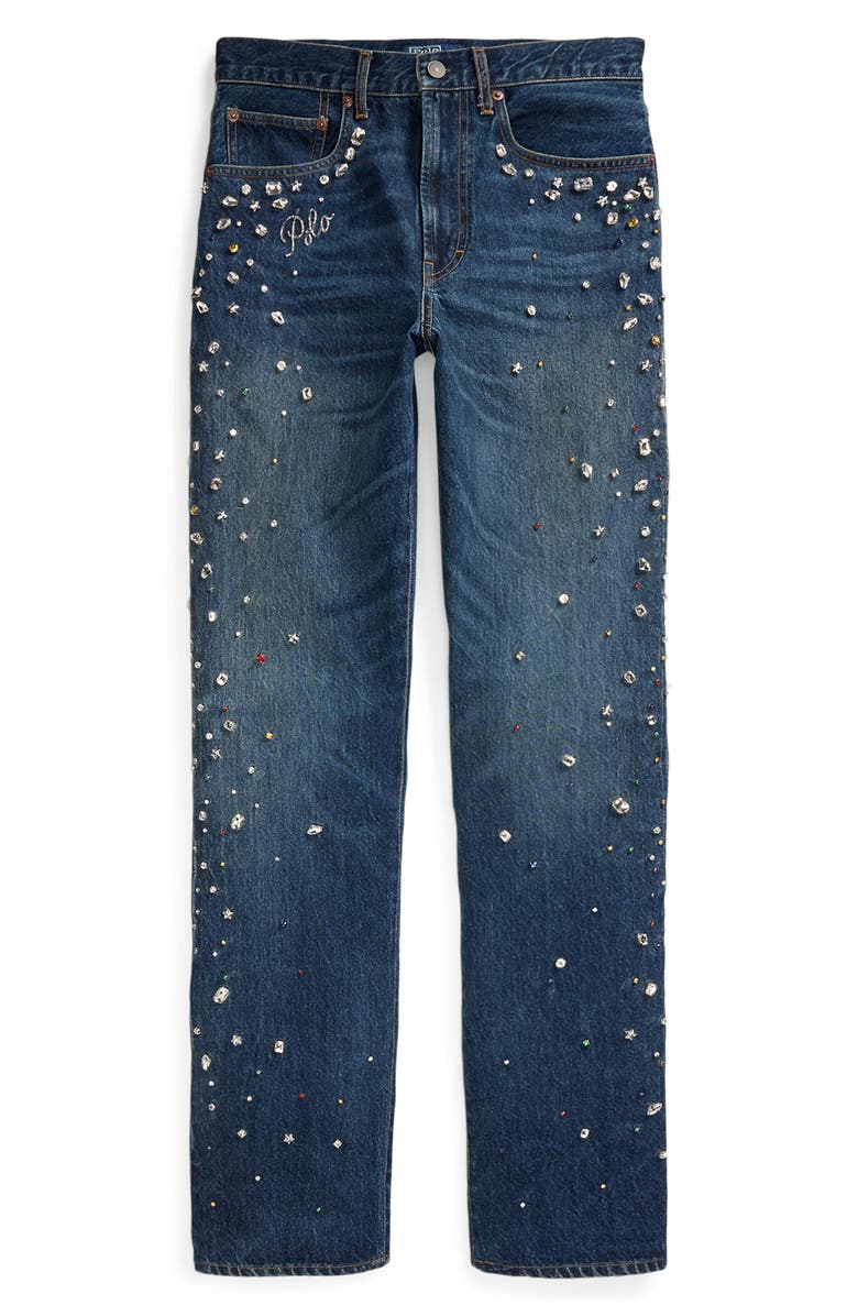 Polo Ralph Lauren Rhinestone Embellished High Waist Relaxed Straight Leg Jeans, Alternate, color, Lugo Wash