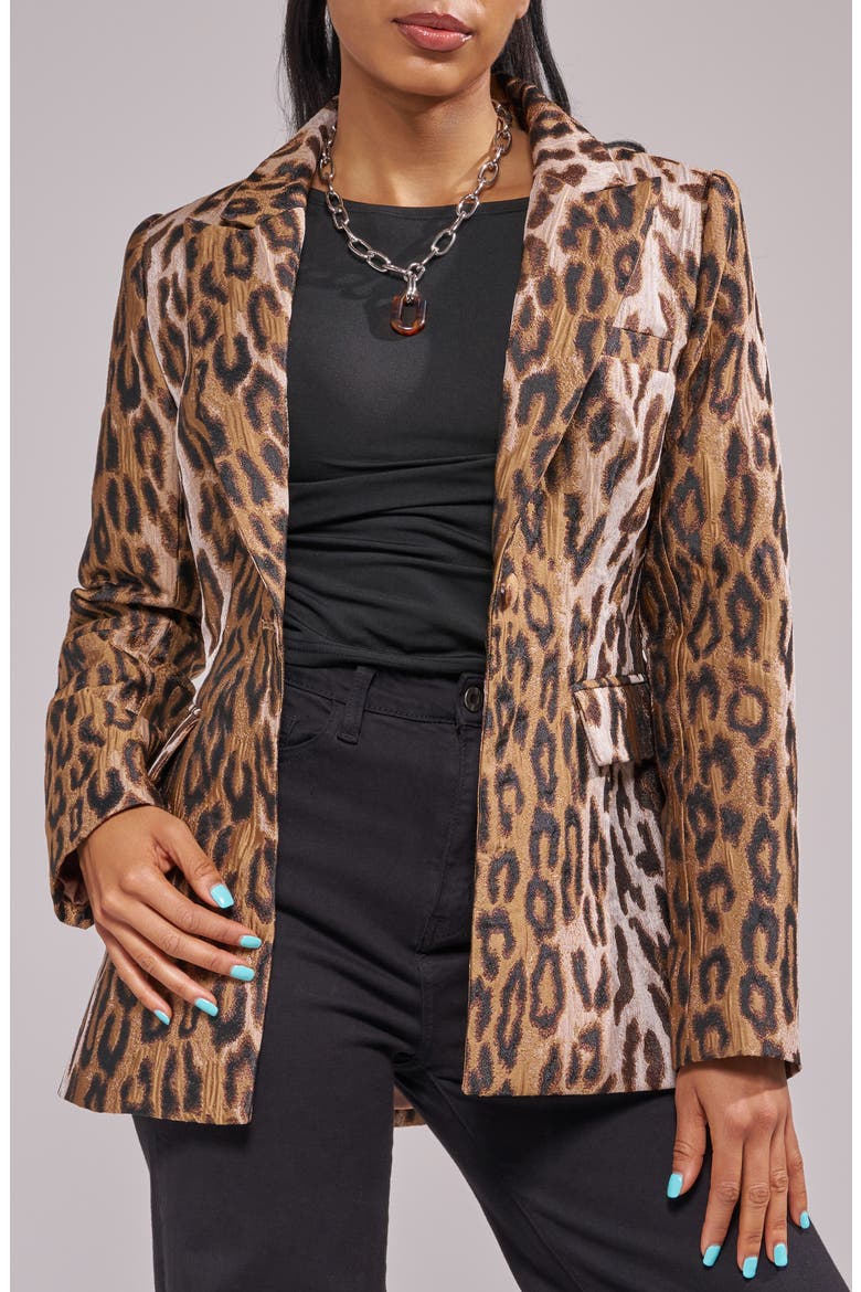Femme Leopard Print Woven Blazer, Alternate, color, TAN MULTI