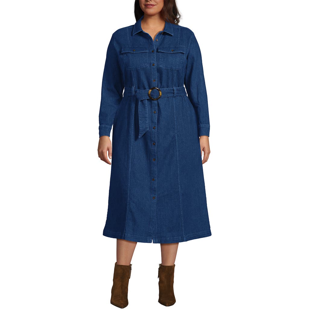 LANDS' END LANDS' END SOFT DENIM MIDI SHIRT DRESS