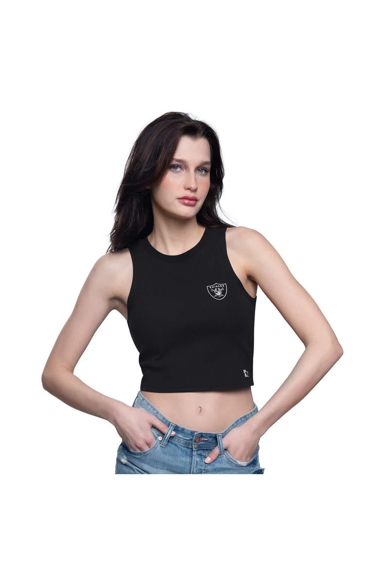 Women's Starter  Black Las Vegas Raiders Show Up Cropped Tank Top, Alternate, color, Black