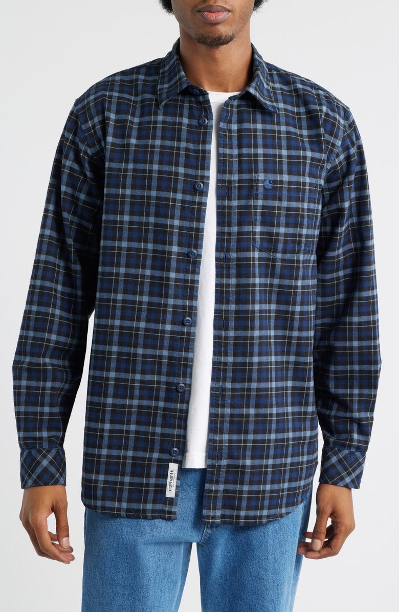 Carhartt Work In Progress Widmark Plaid Flannel Button-Up Shirt, Main, color, Blue Multi