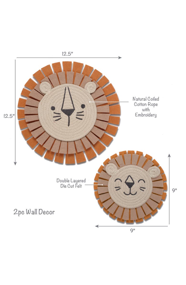 Lambs & Ivy Jungle Adventure 2-Piece Yarn/Felt Lion Wall Decor - 9 & 12.5 Inch, Alternate, color, Brown