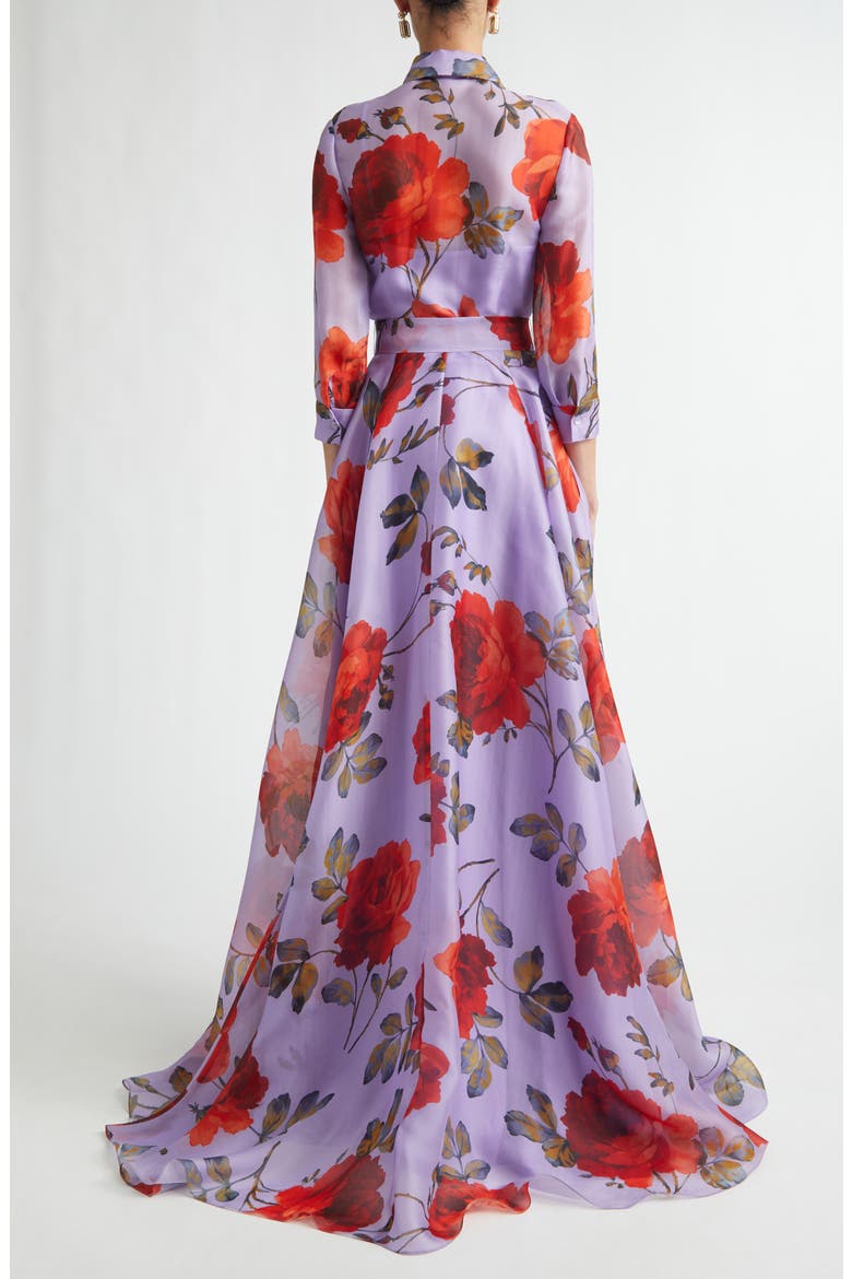 Rose Print Silk Organza Trench Gown, Alternate, color, VIOLETA MULTI