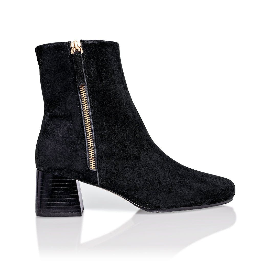 Joan Oloff Shoes Arina Dress Ankle Bootie with a Block Heel, Main, color, Black Suede