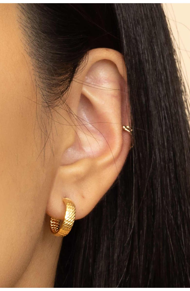 Oradina 14K Yellow Gold Moto Mini Hoops, Alternate, color, Yellow Gold