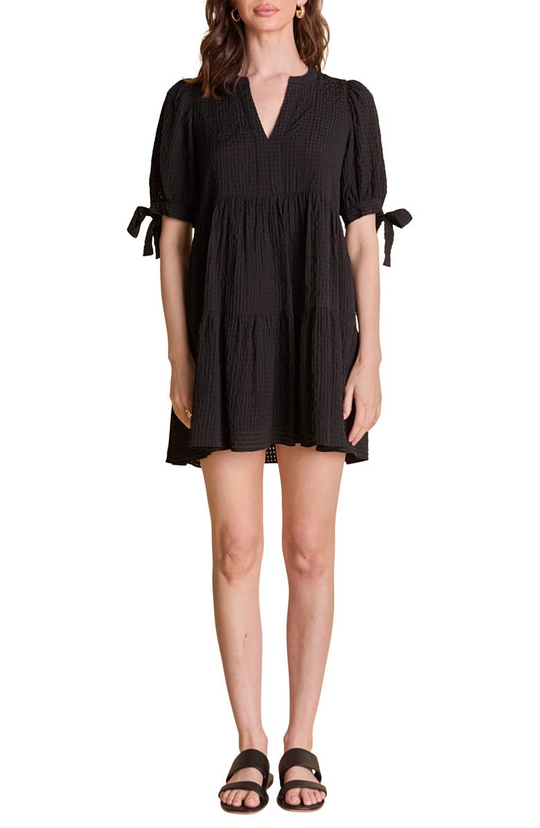 English Factory Texture Puff Sleeve Dress, Main, color, Black