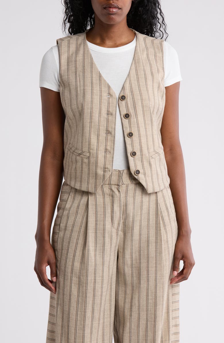 Democracy Stripe Button Vest, Main, color, Kahki Multi