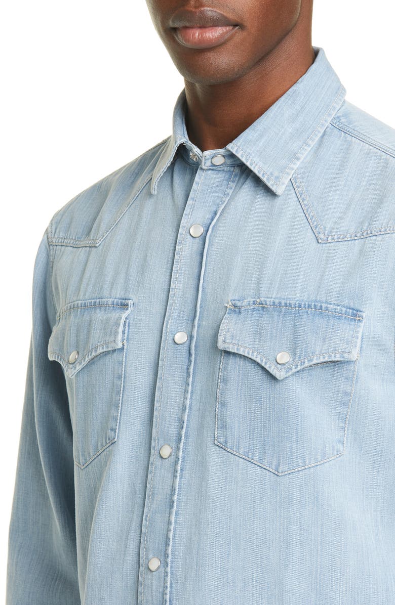 Brunello Cucinelli Leisure Fit Denim Western Shirt, Alternate, color,