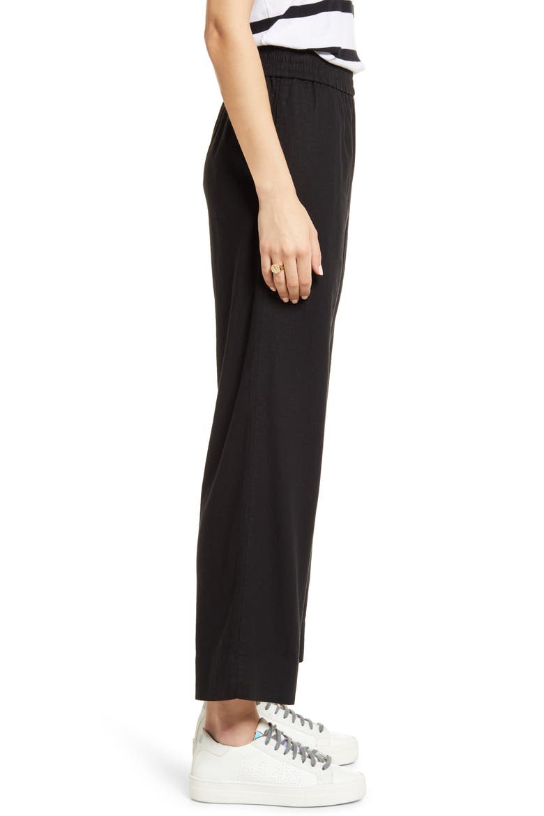 Linen Blend Pull-On Pants, Alternate, color, BLACK