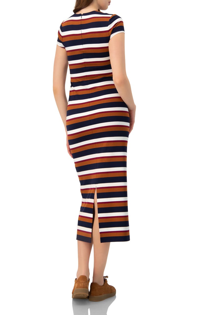 IVONNE Long Wide Stripes Cap Sleeve Dress, Alternate, color, Multi-Brown