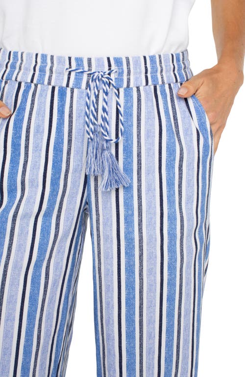Liverpool Los Angeles Stripe Linen Blend Drawstring Wide Leg Pants In White Blue Multi Stripe