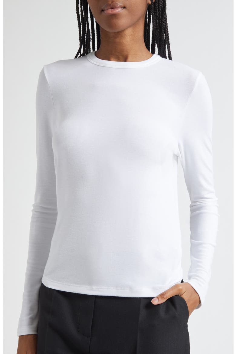 Luxe Long Sleeve Crewneck Top, Alternate, color, OPTIC WHITE