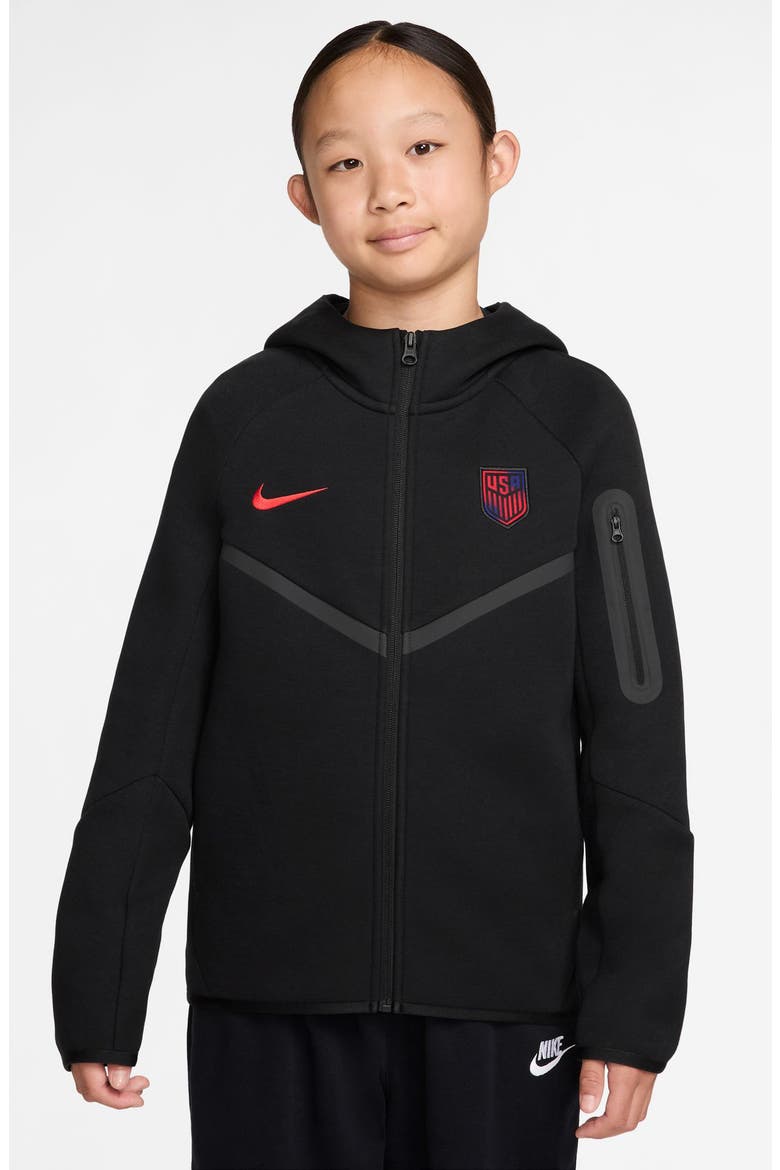 Kids' US Soccer Logo Detail Zip Front Tech Fleece Hoodie, Main, color, BLACK/ CHALLENGE RED