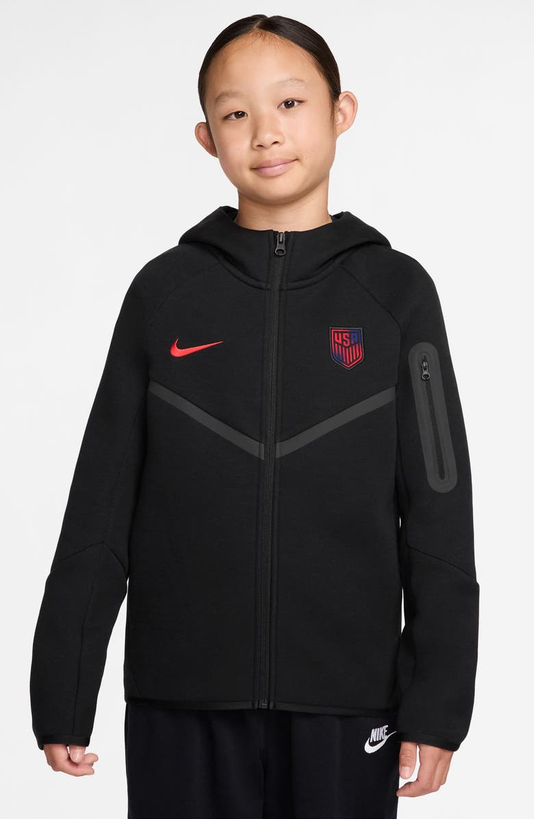 Nike Kids' Logo Detail Zip Front Tech Fleece Hoodie, Main, color, Black/ Challenge Red