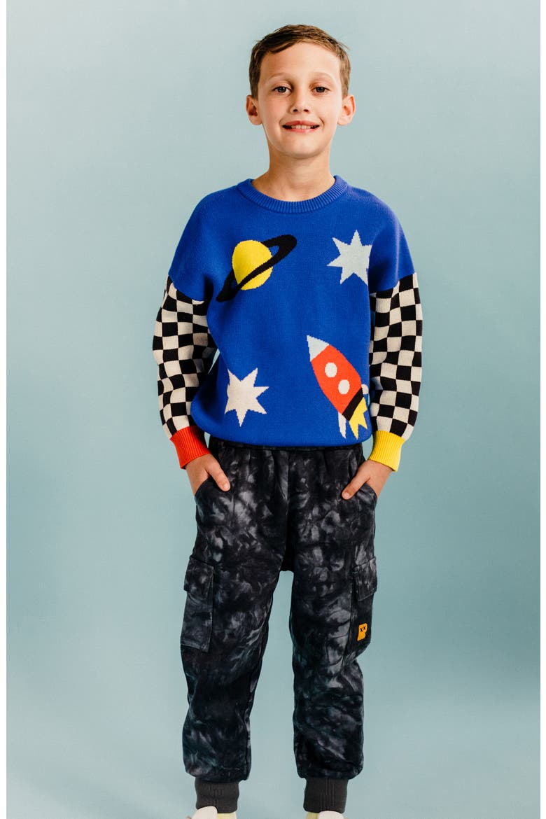 Kids' Space Race Cotton Crewneck Sweater, Alternate, color, SPACE RACE