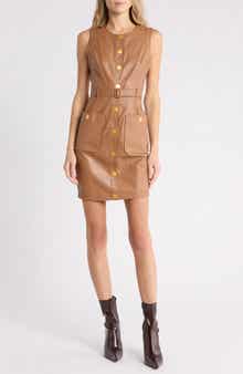 Ronin Belted Sleeveless Faux Leather Minidress