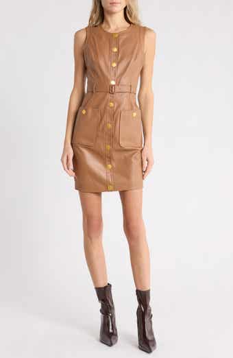Ronin Belted Sleeveless Faux Leather Minidress