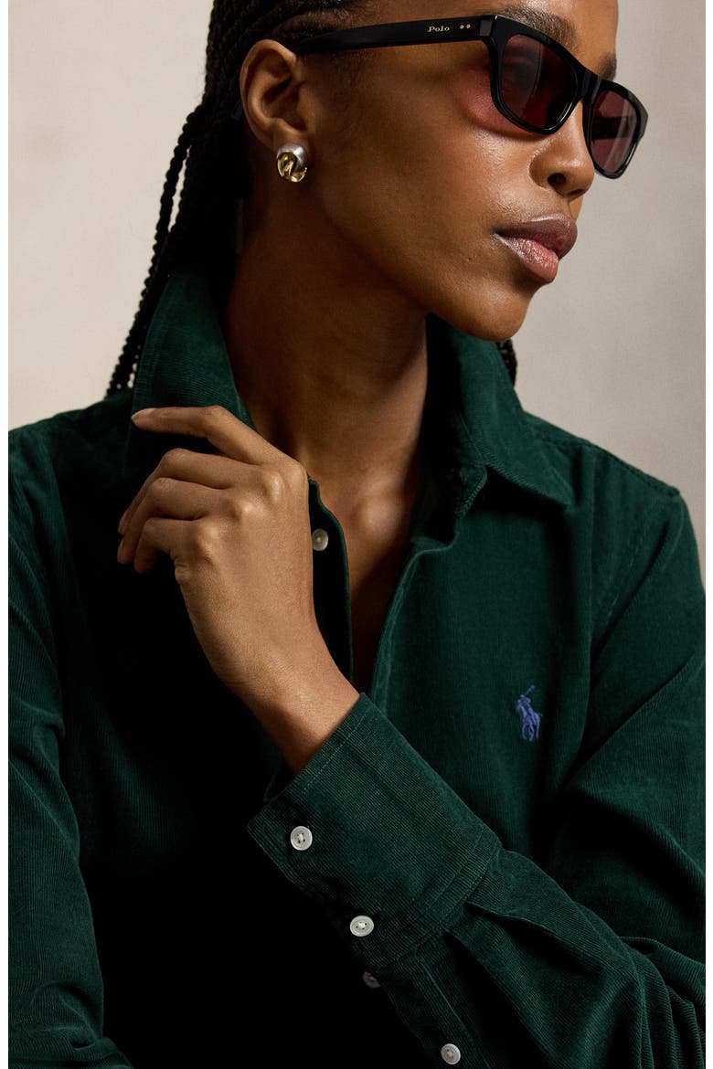 Pleated Cotton Corduroy Shirtdress, Alternate, color, GREEN
