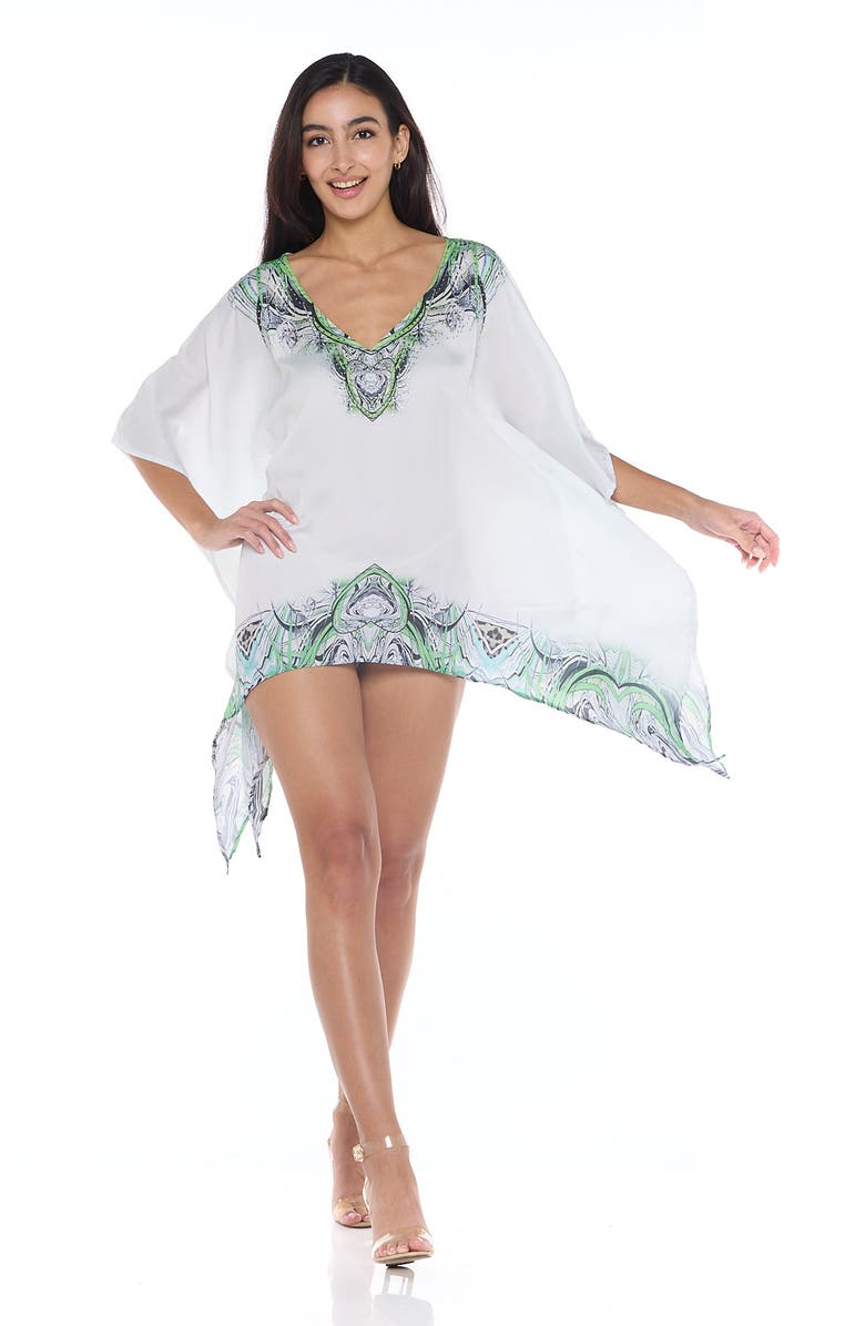 RANEES Border Print Cover-Up Top, Alternate, color, White