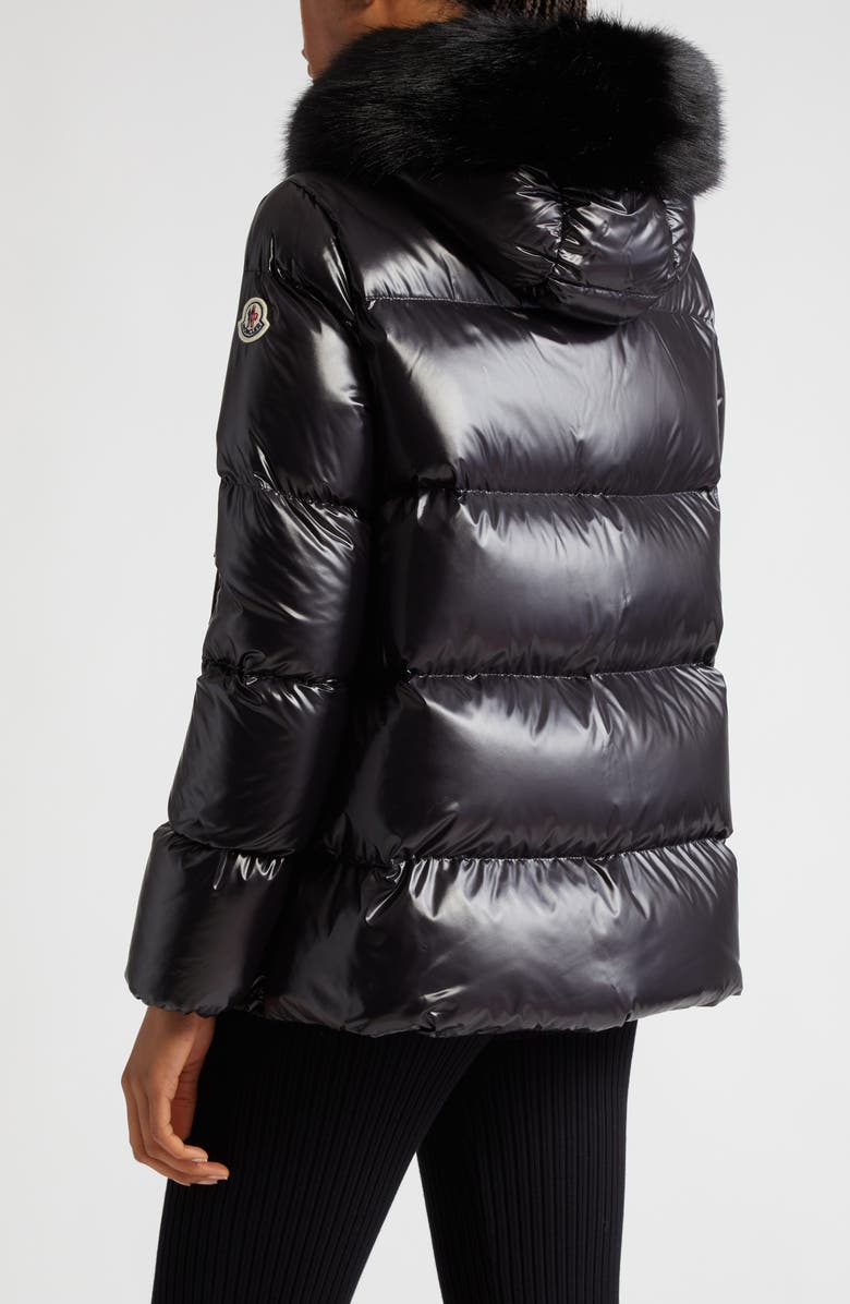 Moncler Laiche Crop Quilted Hooded Jacket with Removable Faux Fur Trim, Alternate, color, 