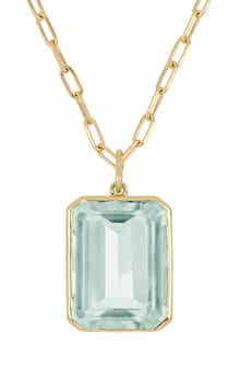 14k Gold Green Amethyst Pendant Necklace