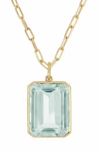 14k Gold Green Amethyst Pendant Necklace