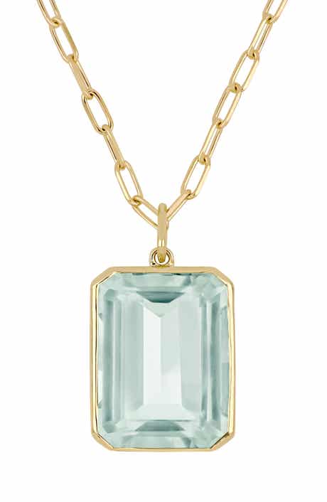 14k Gold Green Amethyst Pendant Necklace