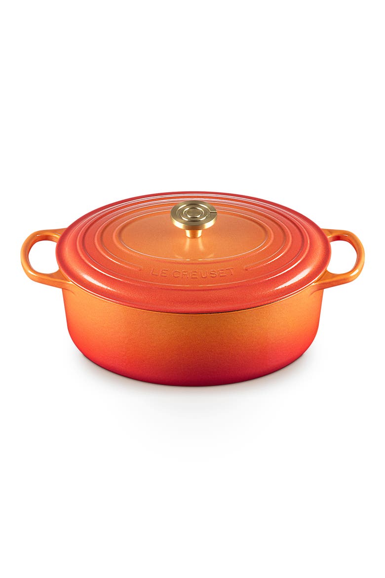 Signature 6.75-Quart Oval Enamel Cast Iron Dutch Oven with Lid, Main, color, FLAMME DOREE
