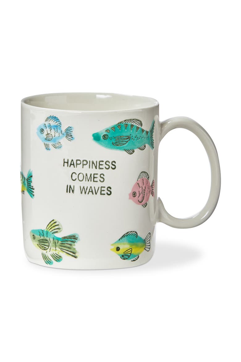 Happiness Comes In Waves Mug Multi Stoneware Summer, Main, color, White
